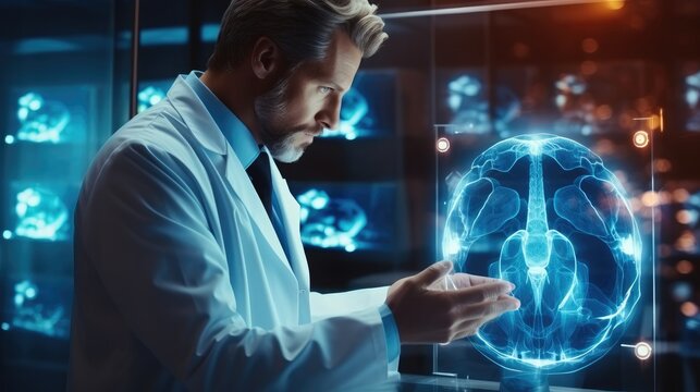 Doctor works with Heart hologram, Heart disease, Health care of the future, Modern Medical Science, Hi Tech Diagnostic Panel. Generative AI.