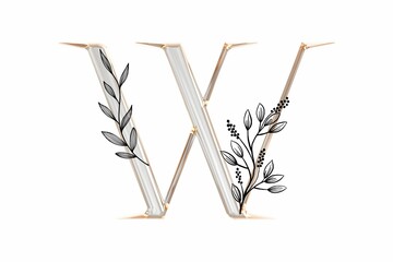 Letter W, floral letter. Vintage ornament alphabet. Logo vector 