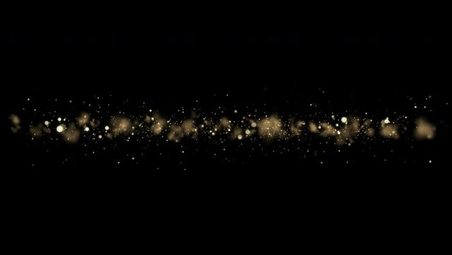 gold particles abstract background with golden shining stars dust bokeh glitter awards dust. Futuristic glittering fly movement flickering loop in space on black background.
