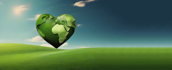 Heart shaped planet on green grass for earth day, ai generatieve 