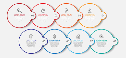 Simple infographic eight parts or options. thin line design with icons, text, number. used for process diagrams, workflow layouts, flowcharts, infographics, 
and your presentations