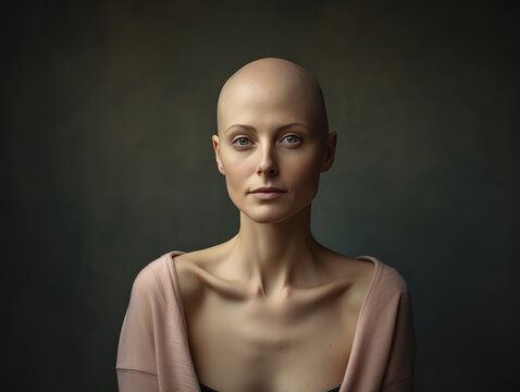 Portrait of caucasian bald woman, alopecia and cancer awareness, copy space