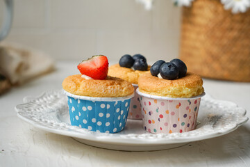 Hokkaido chiffon cupcakes with fruit decorations