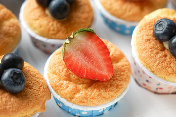 Hokkaido chiffon cupcakes with fruit decorations