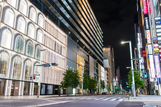 銀座の夜の街並み風景_夜景_東京都中央区