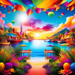 A colorful vivid background, An illustration of Global Tourism Resilience Day, Festivals and...