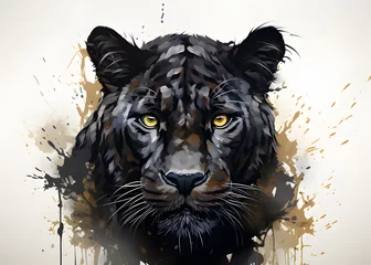 Foto op Plexiglas Picture watercolor of black jaguar painting on white background. Realistic black jaguar clipart template pattern. For fabric texture design. Abstract background. © Lucky