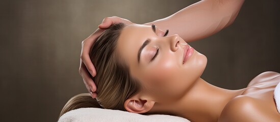 Young couple getting head massage at beauty spa