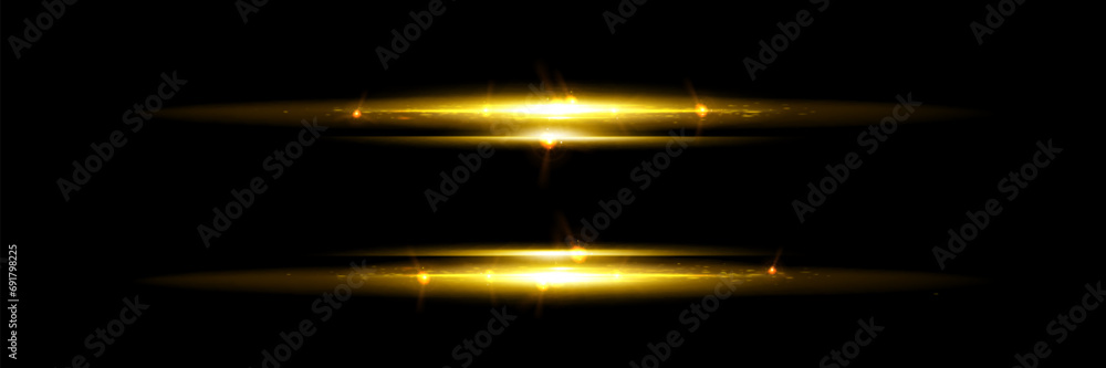 Aufkleber horizontal golden light stripe with fade effect. realistic vector illustration set of glow gold flar