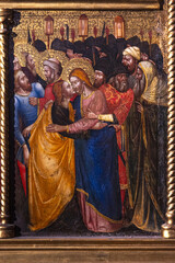 Obraz premium Ancient painting of Judah kissing Jesus Christ in Albi Cathedral in France