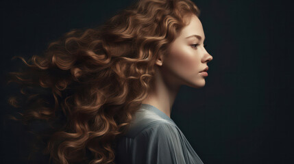 A Beauty model girl with curly hairstyle . Fashion, cosmetics and makeup. - obrazy, fototapety, plakaty
