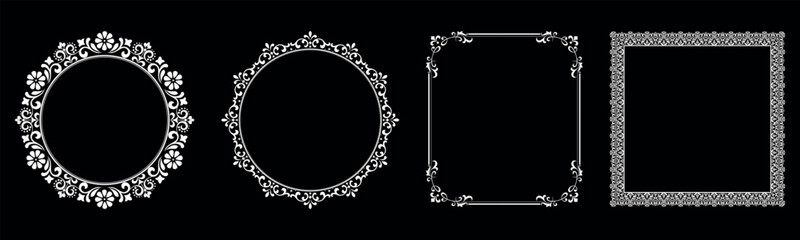 Set of decorative frames Elegant vector element for design in Eastern style, place for text. Floral black and white borders. Lace illustration for invitations and greeting cards.