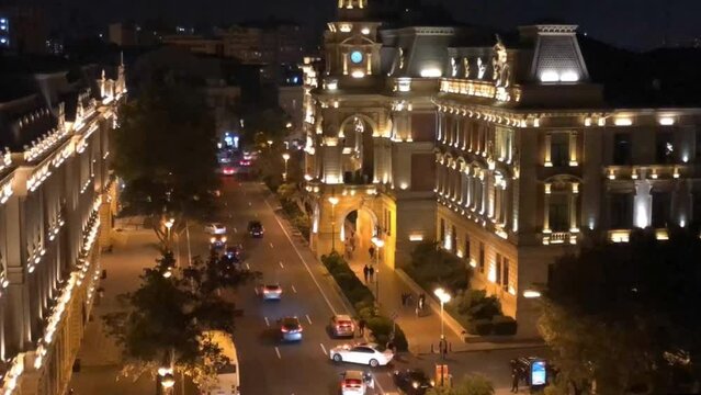 Time lapse photography of night Cityscape in Baku city, Azerbaijan,
