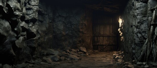 Fototapeta na wymiar Shut entrance of the deserted shaft.