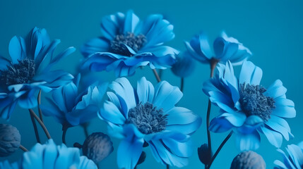 Blue flowers on a fancy blue background 