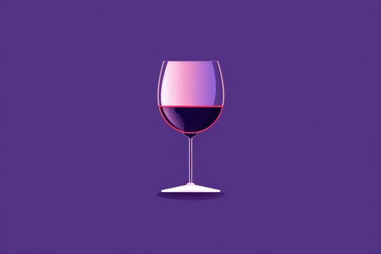  a close up of a wine glass on a purple background with a reflection of the wine in the wine glass.