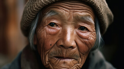 Close-up face of Tibetan elderly real photo grade