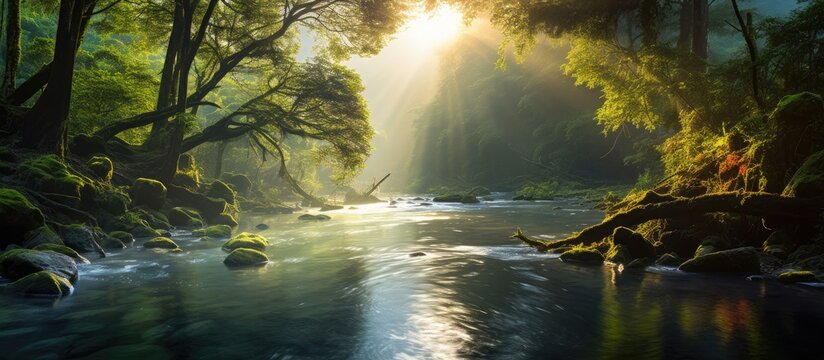 Stunning morning sun illuminates Water Forest at Nantou, Taiwan.