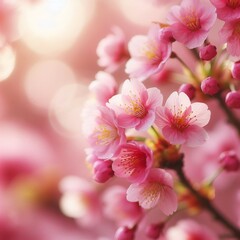 Close up kawazu cherry blossoms like with a soft focus