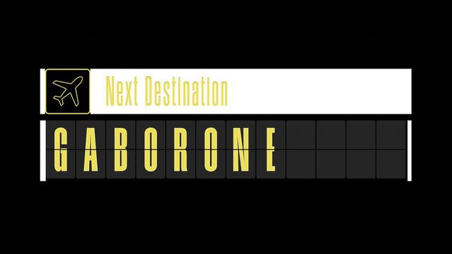 Pantalla de informaci&oacute;n de destinos internaciones: GABORONE