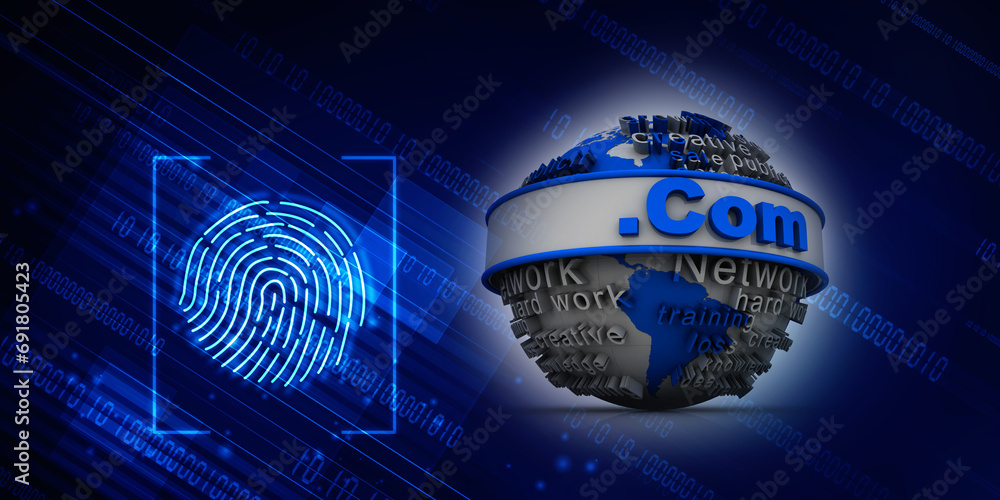 Poster 3d illustration globe with word dot com