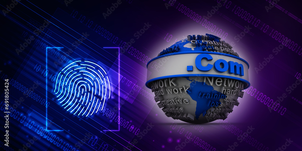 Poster 3d illustration globe with word dot com