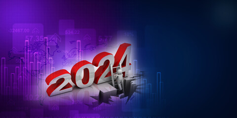 3d illustration 2024 New Year with business man