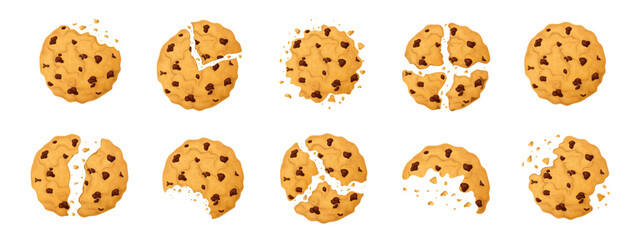 Delicious chocolate chip cookie hand drawn cartoon style isolated on a white background