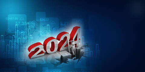 3d illustration 2024 New Year with business man