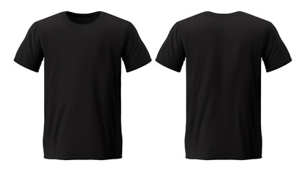 Plain Black T Shirt Mockup Design Front and Back on Transparent Background, PNG File
