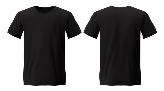 Plain Black T Shirt Mockup Design Front and Back on Transparent Background, PNG File
