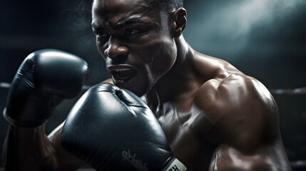 Male professional boxer fighting in the ring 