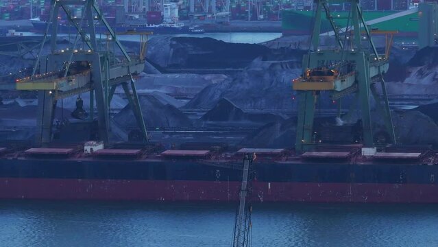Coal loaded into containers , Port of Rotterdam, EMO Dry Bulk terminal. 