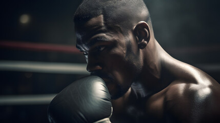 Male professional boxer fighting in the ring 