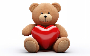 Teddy bear with red heart isolated on white background. Valentine day gift