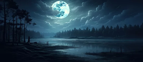 Papier Peint photo Lavable Pleine lune night time with full moon