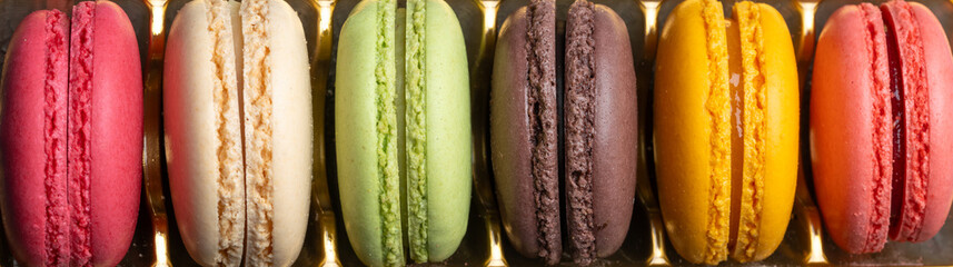 Sweet and colored macaroons close-up