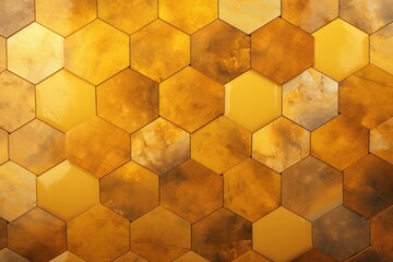  a hexagonal pattern made up of yellow and brown hexagonal tiles on a brown and yellow background.
