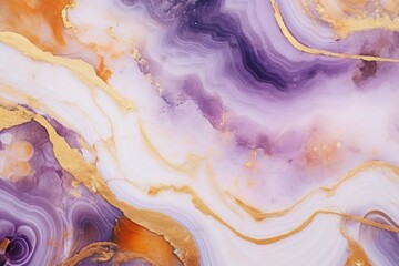  a close up of a purple, gold and white marble pattern with a black and white cat's eye view.