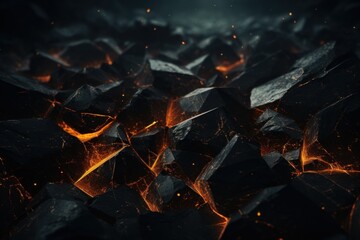  a close up of a bunch of rocks with fire in the middle of the rocks in the middle of the picture. - obrazy, fototapety, plakaty
