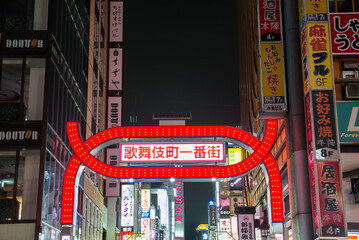 歌舞伎町一番街の夜の街並み風景_夜景_東京都新宿区