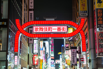 歌舞伎町一番街の夜の街並み風景_夜景_東京都新宿区