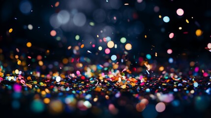Bright colorful lights and confetti bokeh background - obrazy, fototapety, plakaty