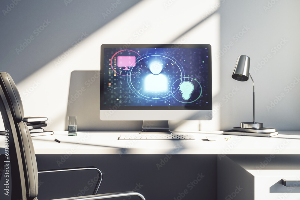 Poster Modern computer screen with social network media concept. 3D Rendering