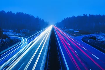 Fototapete Autobahn in der Nacht Langzeitbelichtung - Autobahn - Strasse - Traffic - Travel - Background - Line - Ecology - Highway - Long Exposure - Motorway - Night Traffic - Light Trails - Winter - Schnee - Nebel  - A13