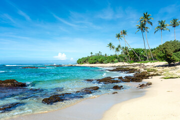 Beautiful Indian Ocean coastline on the island of Sri Lanka, Mirissa.