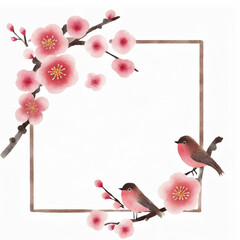 梅の花と鳥のフレーム