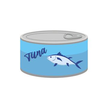 Illustration of canned tuna with sea waves and one tuna in the center