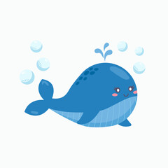 Cartoon whale vector illustration. Сute whale. Graphic for cards.