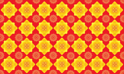 Abstract red background floral pattern luxurious gold lines.